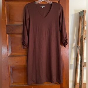 Brown Rouched Sleeved Dress